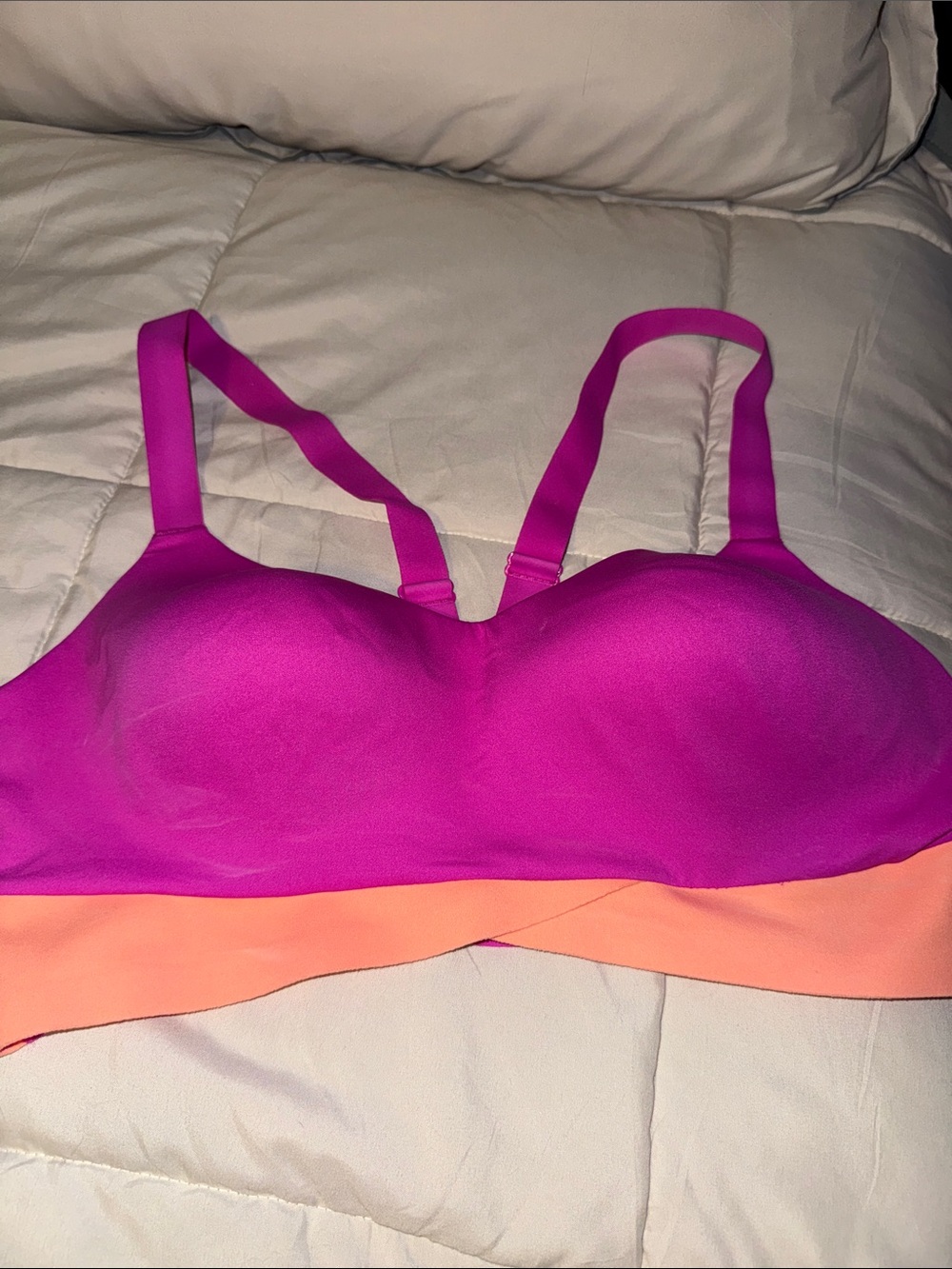 Victoria Secret Women’s Wireless Colorblock Bra in Magenta and Peach-XXL EUC